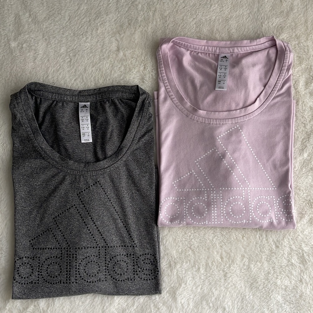 Adidas Semi-Crop T-shirt Pink/Gray Tee bundle Size S